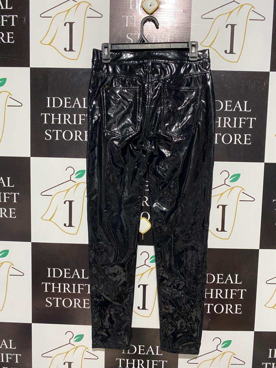 PULL & BEAR |M| WAIST 29| SHINY BLACK VINYL SKINNY HIGH WAIST TROUSERS