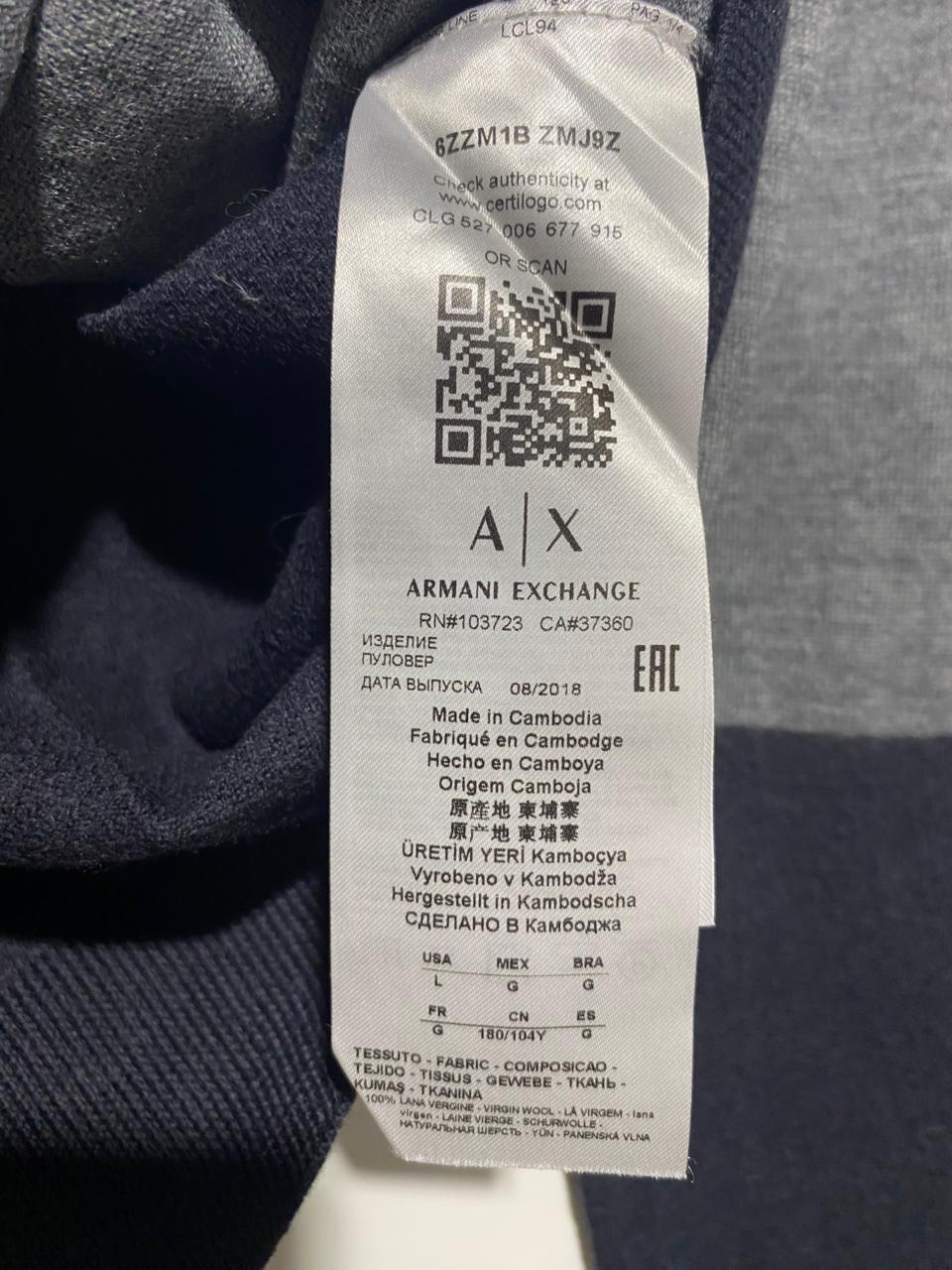 ARMANI EXCHANGE |M| BUST 19| NAVY AND GREY GEOMETRIC COLORBLOCK LONG SLEEVE KNIT SWEATER |B1|