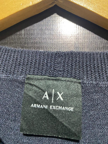 ARMANI EXCHANGE |M| BUST 19| NAVY AND GREY GEOMETRIC COLORBLOCK LONG SLEEVE KNIT SWEATER |B1|