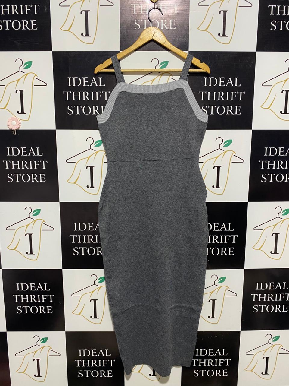 SHEIN |L| BUST 17| GREY KNIT SLEEVELESS MIDI DRESS WITH CONTRAST TRIM AND POCKETS |B1|