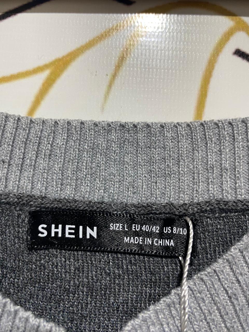 SHEIN |L| BUST 17| GREY KNIT SLEEVELESS MIDI DRESS WITH CONTRAST TRIM AND POCKETS |B1|
