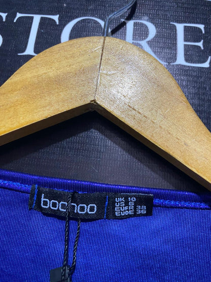 BOOHOO |M| BUST 16| METALLIC ELECTRIC PURPLE RUFFLE FRONT CROP TOP |B1|