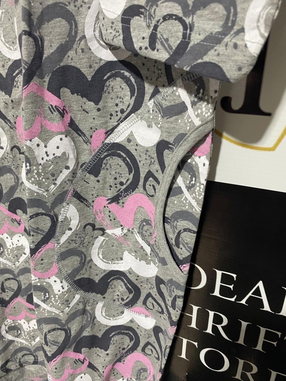 ITALIAN FASHION |M| BUST 25| GREY PINK HEART PRINT T-SHIRT DRESS |B1|