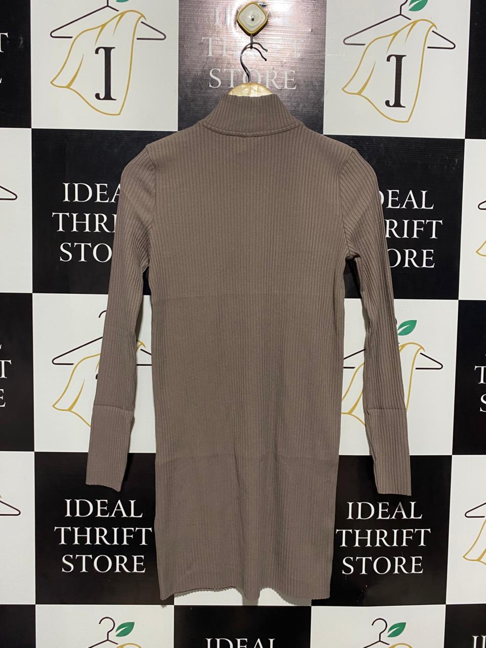 H&M |M| BUST 16| TAUPE RIBBED QUARTER-ZIP MOCK NECK MINI DRESS |B1|