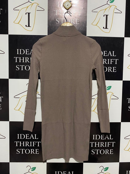 H&M |M| BUST 16| TAUPE RIBBED QUARTER-ZIP MOCK NECK MINI DRESS |B1|