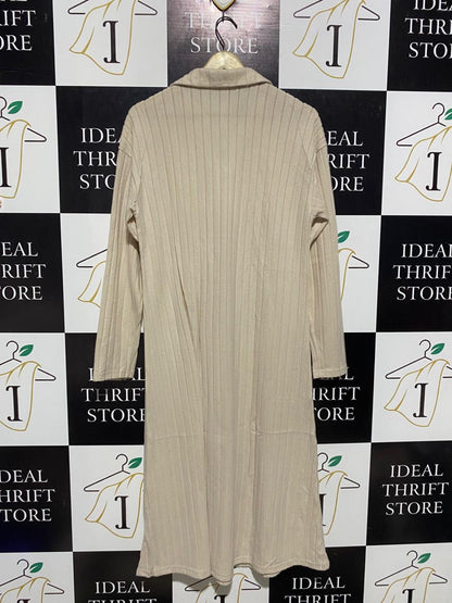 SHEIN |S| BUST 19| BEIGE RIBBED V-NECK COLLARED MAXI DRESS |B1|