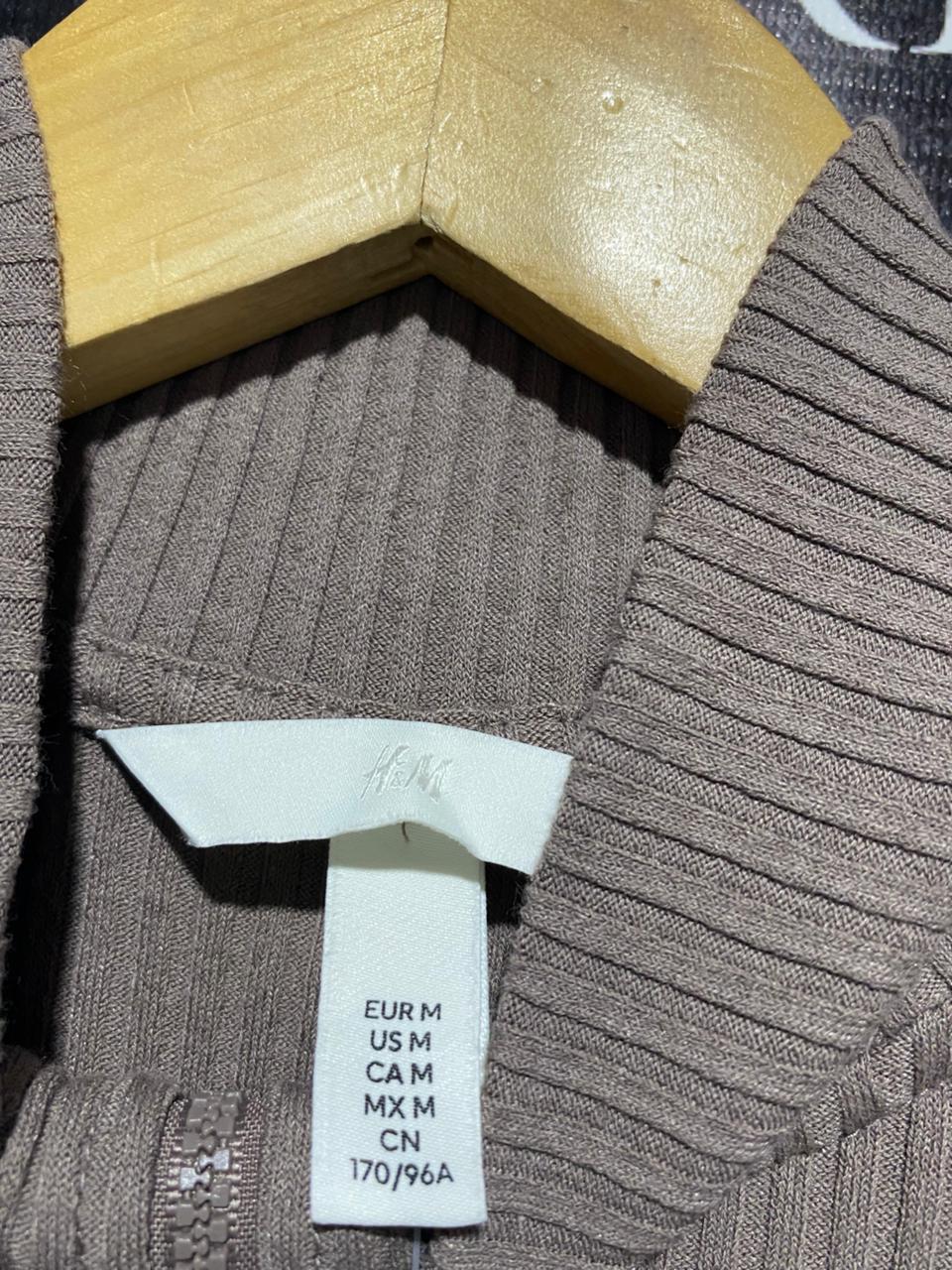 H&M |M| BUST 16| TAUPE RIBBED QUARTER-ZIP MOCK NECK MINI DRESS |B1|