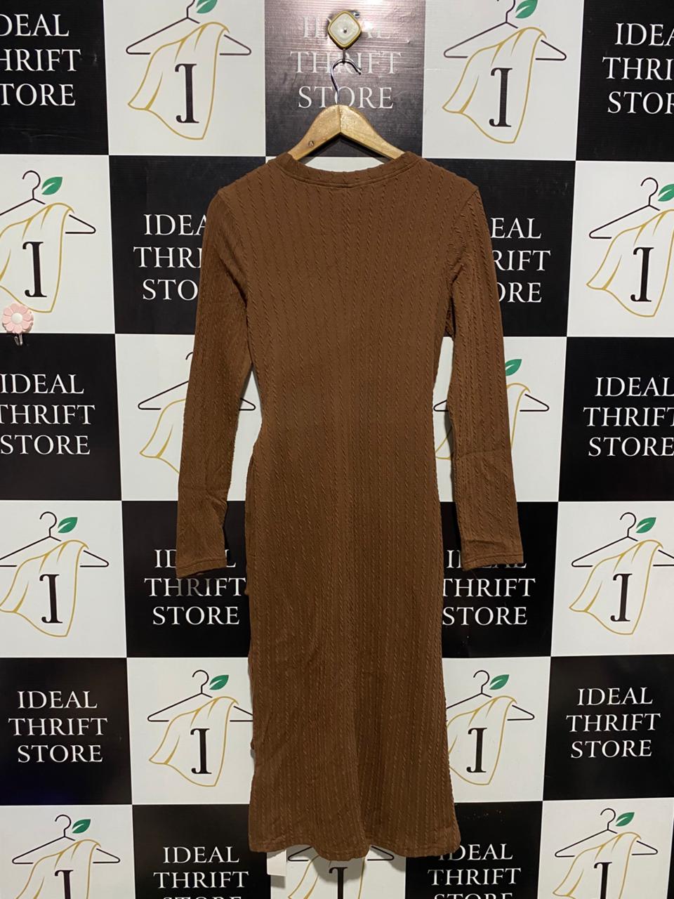YOZY |L| BUST 16| BROWN CABLE KNIT LONG SLEEVE WRAP MIDI DRESS |B1|
