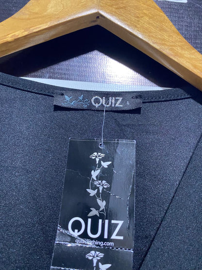 QUIZ |L| BUST 16| BLACK PUFF SLEEVE V-NECK BLOUSE WITH GOLD RING BELT| B1