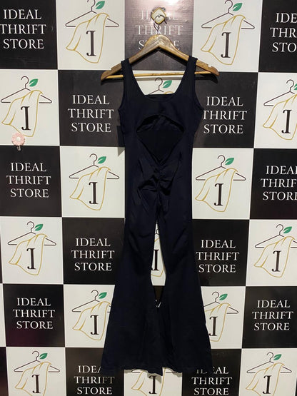 GET MOOD |L| BUST 14| BLACK BACKLESS CUT-OUT FLARE JUMPSUIT |B1|