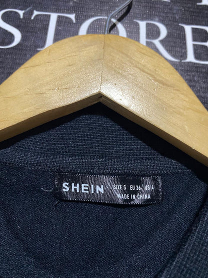 SHEIN |S| BUST 13| NAVY BLUE KNIT POLO VEST WHITE CONTRAST TRIM WITH GOLD BUTTONS |B1|