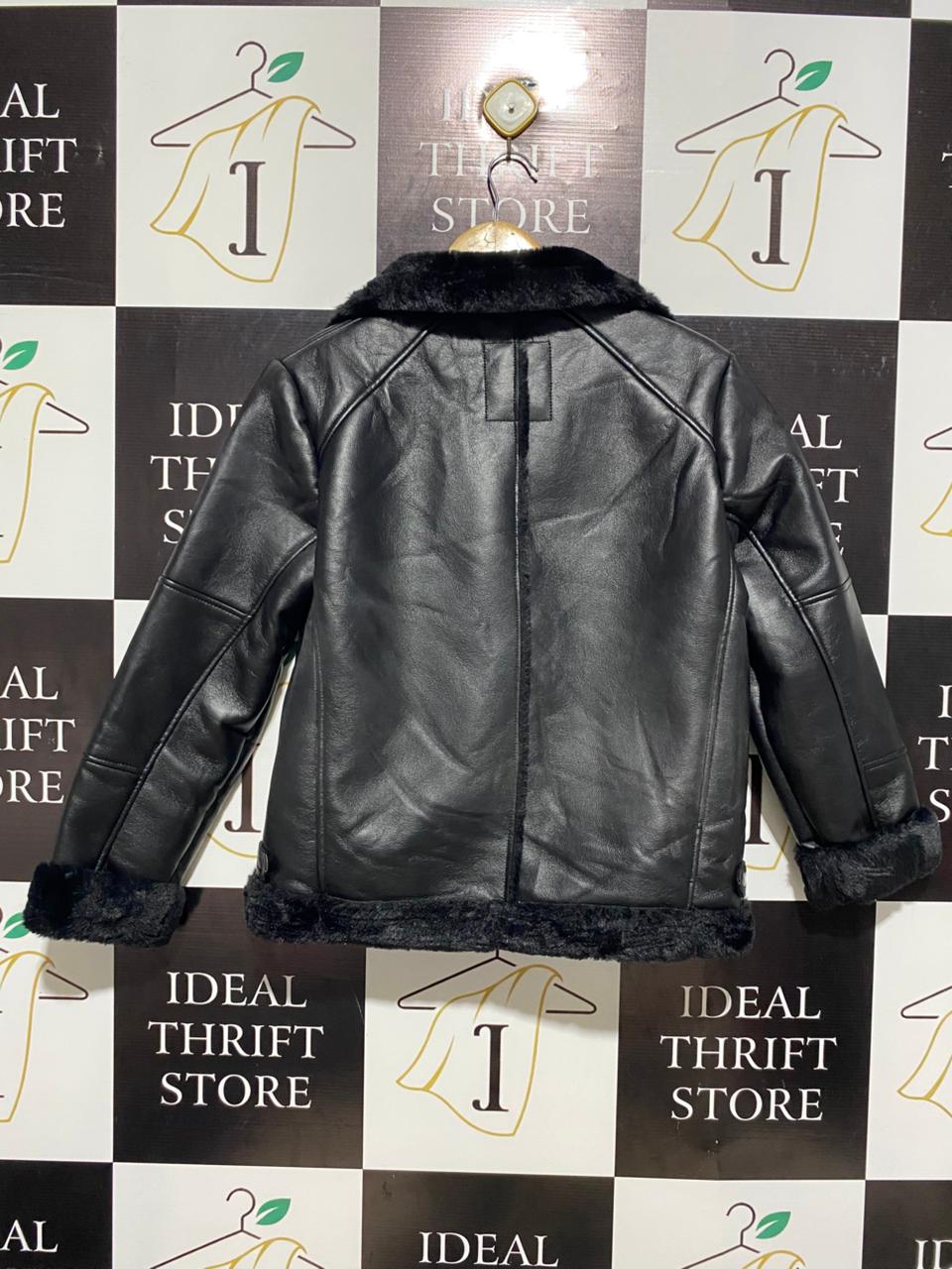 NUTMEG |L| BUST 20| BLACK FAUX LEATHER SHEARLING BIKER JACKET |B1|