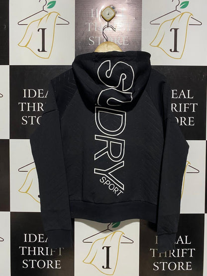 SUPERDRY SPORT |M| BUST 19| BLACK QUILTED TEXTURE ZIP-UP HOODIE |B1|