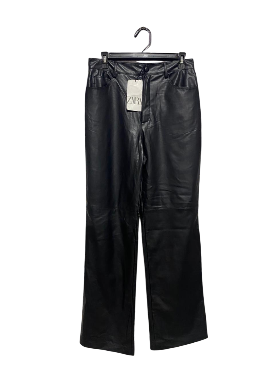 ZARA |L| WAIST 30| B1| BLACK FAUX LEATHER STRAIGHT-LEG PANTS
