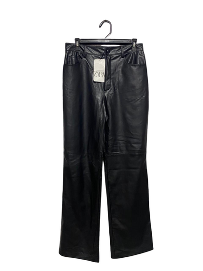ZARA |L| WAIST 30| B1| BLACK FAUX LEATHER STRAIGHT-LEG PANTS