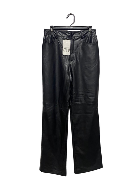 ZARA |L| WAIST 30| B1| BLACK FAUX LEATHER STRAIGHT-LEG PANTS