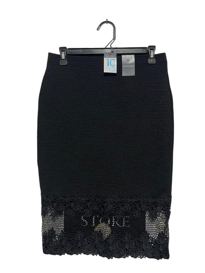 PRIMARK |M| WAIST 28| B1| BLACK TEXTURED KNEE-LENGTH SKIRT WITH FLORAL LACE TRIM