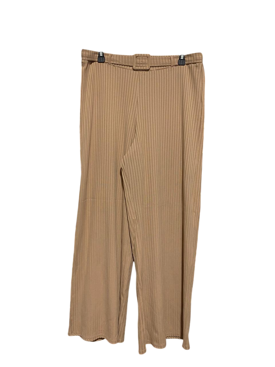 PRIMARK |XL| WAIST 34| B1| TAN RIBBED HIGH-WAISTED BELTED TROUSERS
