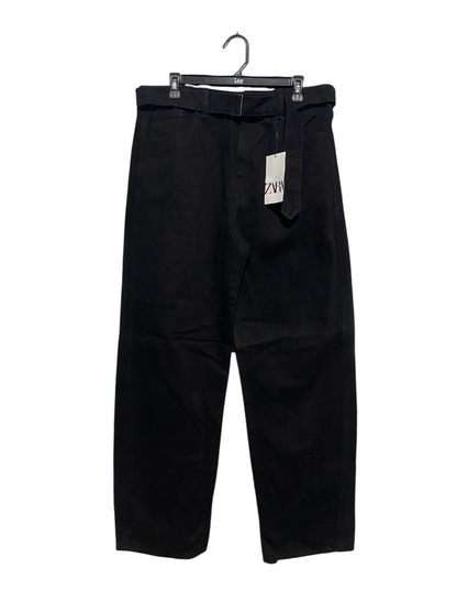 ZARA |XL| WAIST 36| B1| BLACK BELTED STRAIGHT-LEG JEANS