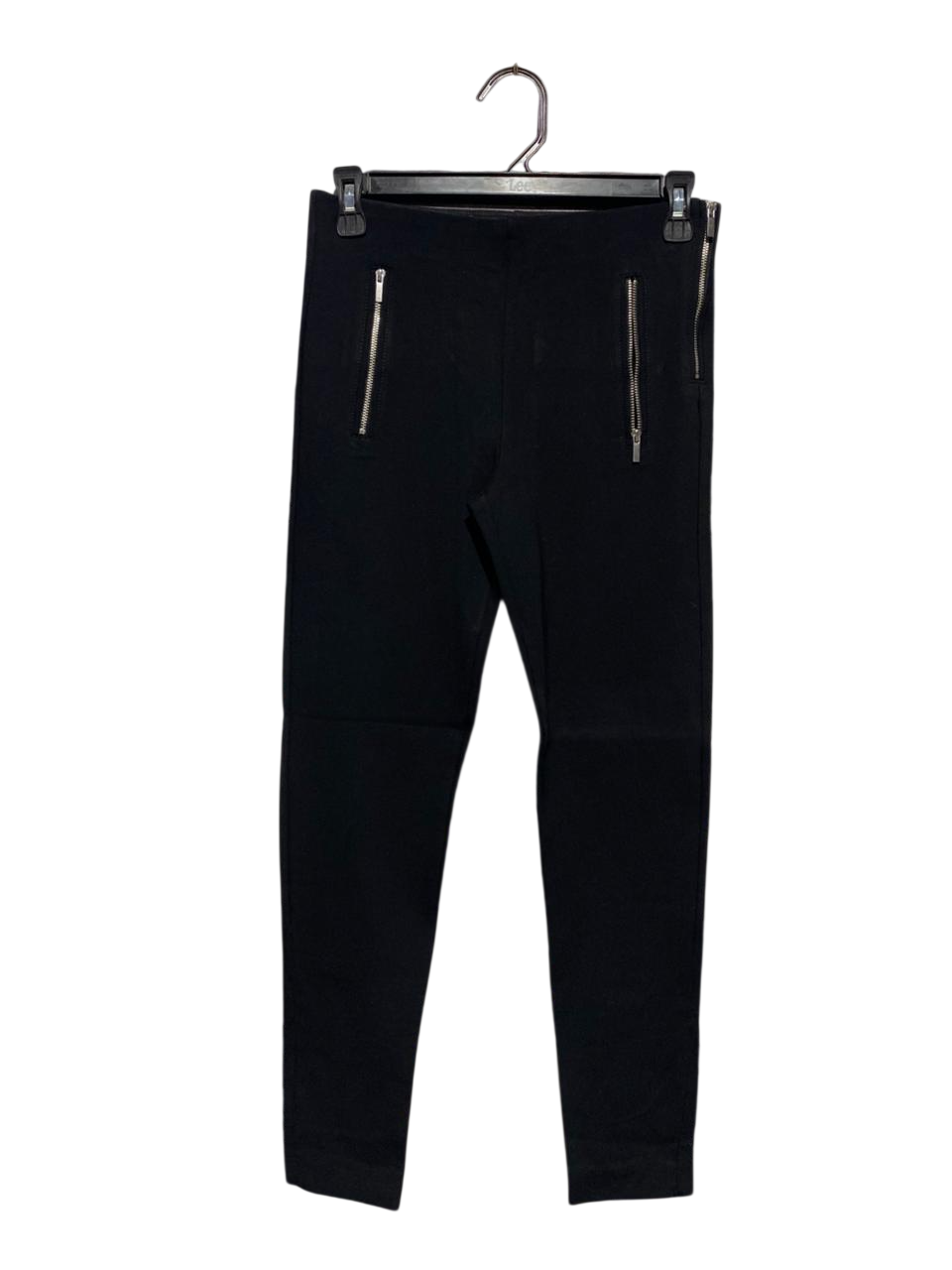 ZARA |M| WAIST 27|B1| BLACK HIGH-WAISTED MOTO LEGGINGS WITH SILVER ZIPPER ACCENTS