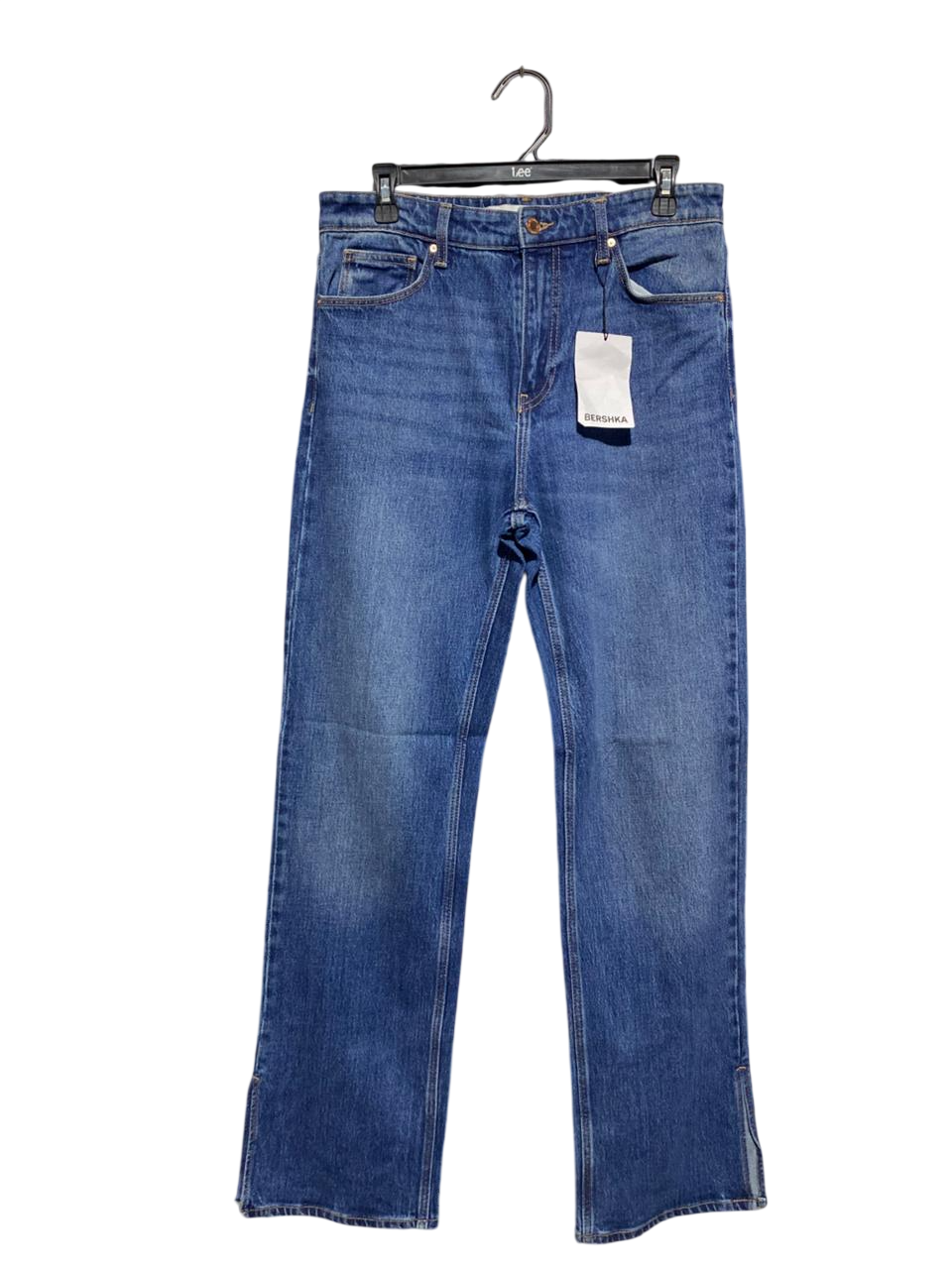 BERSHKA |L| WAIST 30| B1| Women’s Mid-Rise Straight-Leg Jeans with Side Slits