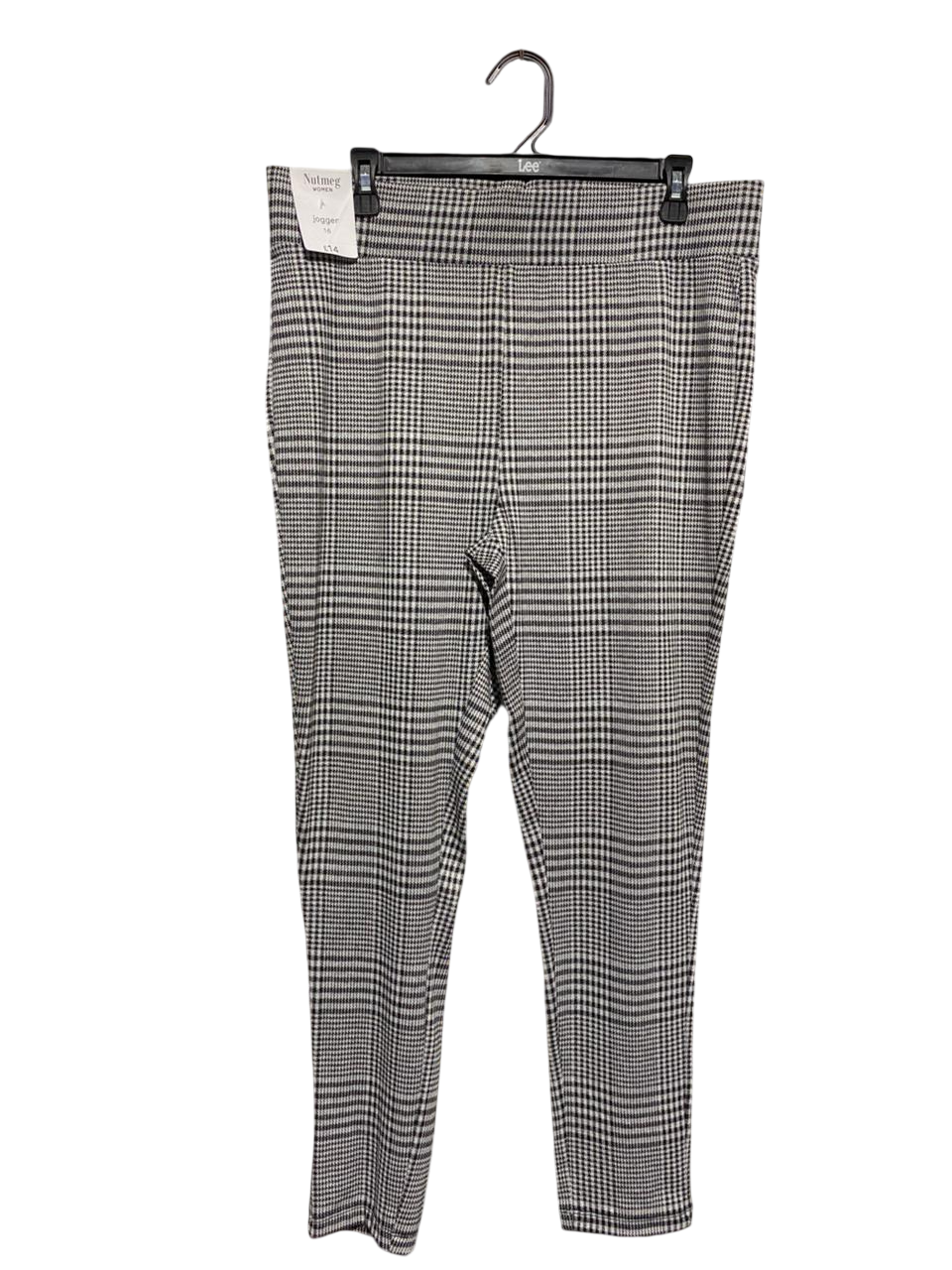 NUTMEG |XL| WAIST 35| B1| Women's Plaid Joggers Black & White Check Trousers