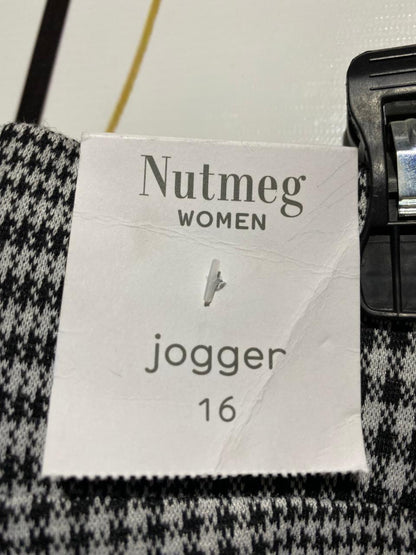 NUTMEG |XL| WAIST 35| B1| Women's Plaid Joggers Black & White Check Trousers