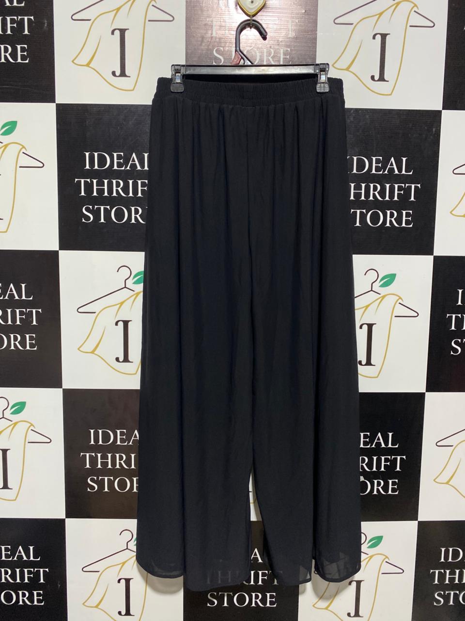 HALARA |L| WAIST 30| B1| BLACK WIDE-LEG FLOWY TROUSERS