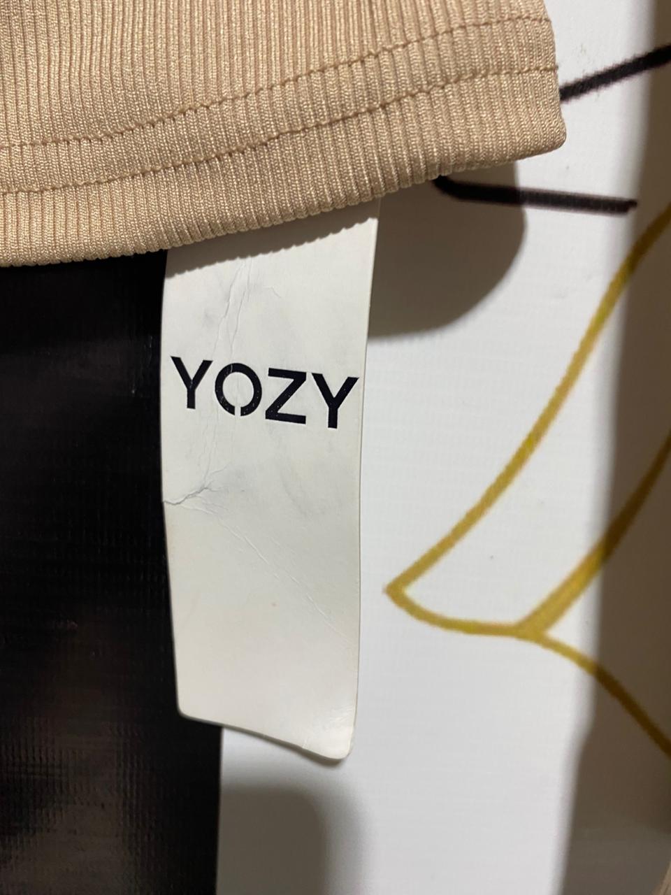 YOZY |L| BUST 15| B1| TAN OFF-SHOULDER CROSS-WRAP TOP