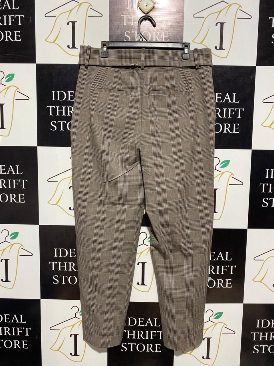 NEXT |L| WAIST 34| B1| BROWN PLAID BELTED TROUSERS