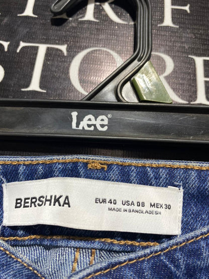 BERSHKA |L| WAIST 30| B1| Women’s Mid-Rise Straight-Leg Jeans with Side Slits