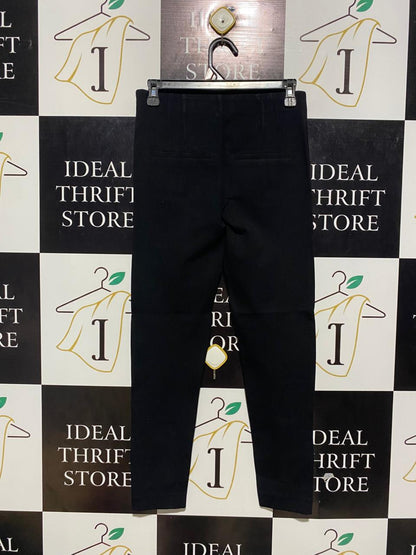 ZARA |M| WAIST 27|B1| BLACK HIGH-WAISTED MOTO LEGGINGS WITH SILVER ZIPPER ACCENTS