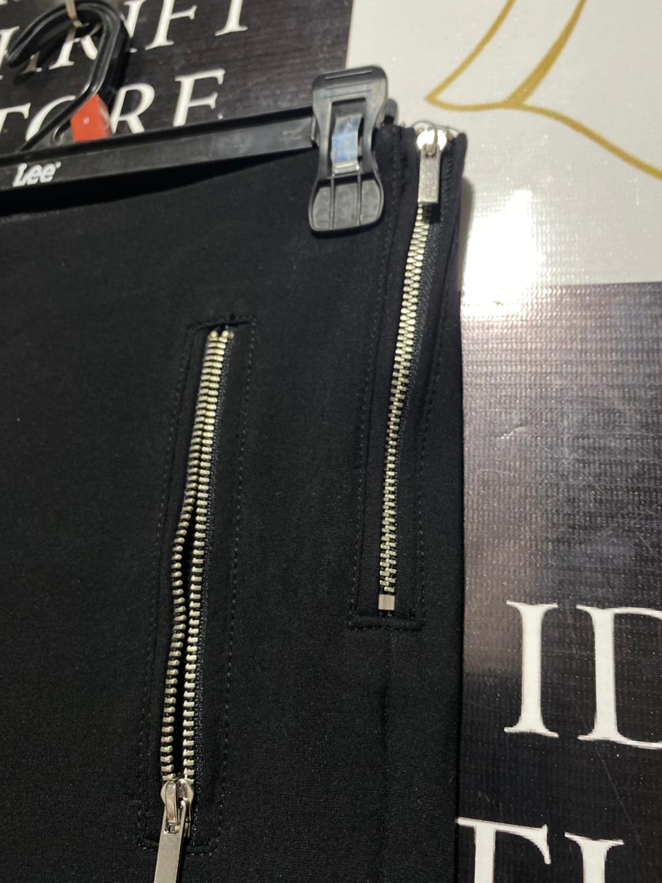 ZARA |M| WAIST 27|B1| BLACK HIGH-WAISTED MOTO LEGGINGS WITH SILVER ZIPPER ACCENTS