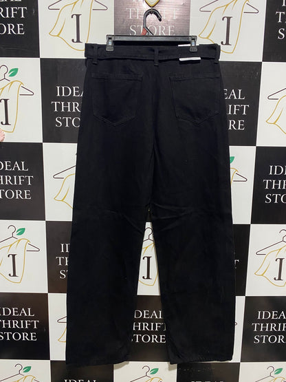 ZARA |XL| WAIST 36| B1| BLACK BELTED STRAIGHT-LEG JEANS