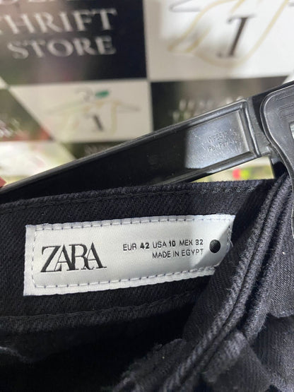 ZARA |XL| WAIST 36| B1| BLACK BELTED STRAIGHT-LEG JEANS
