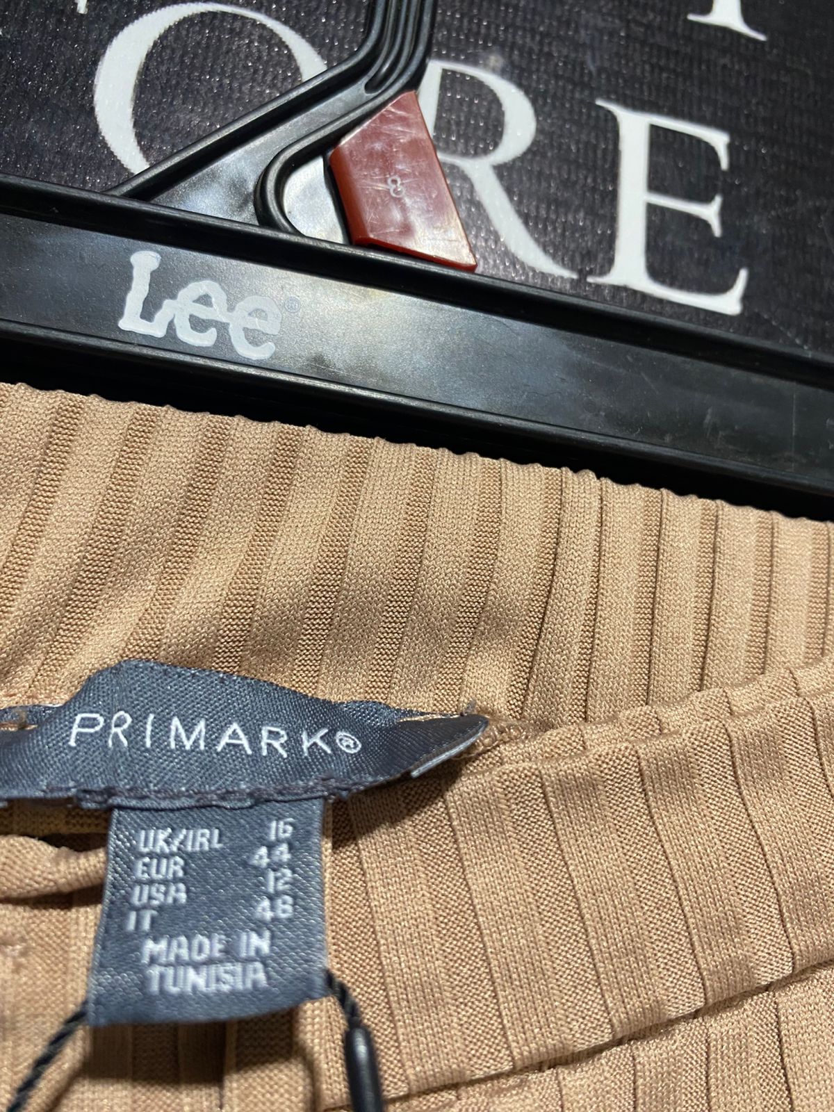 PRIMARK |XL| WAIST 34| B1| TAN RIBBED HIGH-WAISTED BELTED TROUSERS