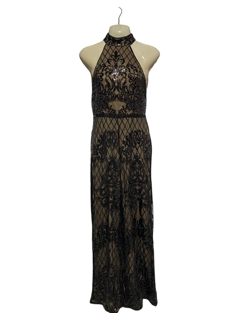 SHEIN |S| BUST 16| B1| WOMEN'S BLACK SEQUIN EMBROIDERED HALTER NECK MAXI GOWN