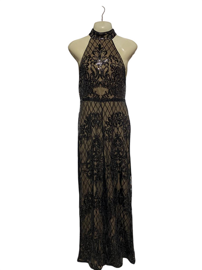 SHEIN |S| BUST 16| B1| WOMEN'S BLACK SEQUIN EMBROIDERED HALTER NECK MAXI GOWN