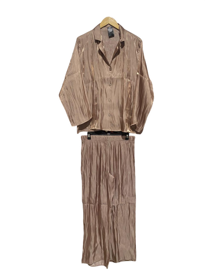 H&M |L| B2| WOMEN'S CHAMPAGNE ROSE GOLD PLISSÉ PLEATED LOUNGEWEAR SET