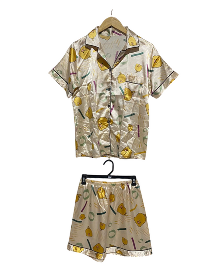 WOMEN'S SATIN CARTOON PRINT SHORT PYJAMA SET |M| B2|