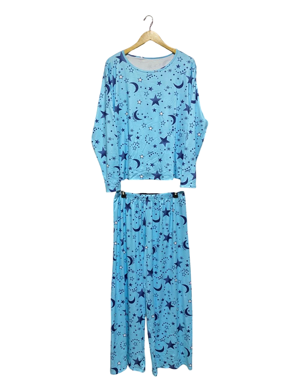 WOMEN'S LIGHT BLUE CELESTIAL MOON AND STAR PRINT PYJAMA SET |XL| B2|
