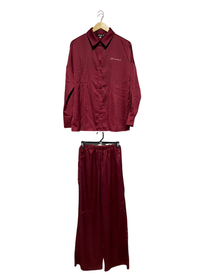 MISS GUIDED |M| B2| ELEGANT BURGUNDY SATIN BUTTON-DOWN PAJAMA SET