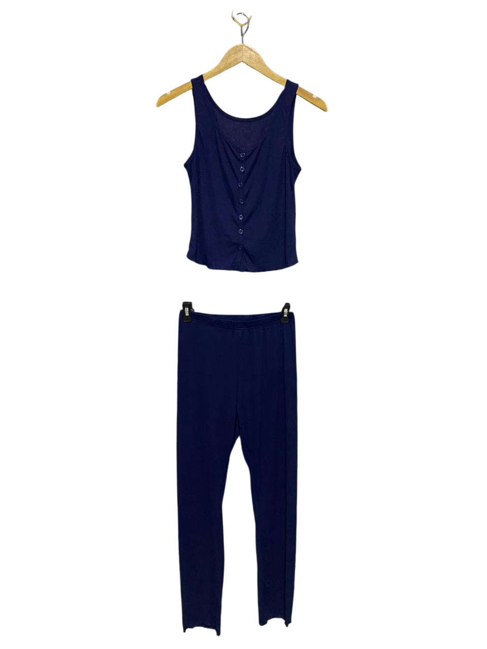 NAVY BLUE RIBBED TANK TOP AND LEGGING LOUNGE SET |M| B2|