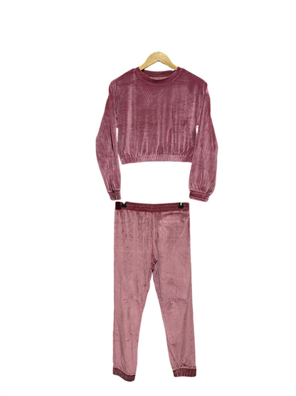 NUTMEG |M| B2| COZY MAUVE VELVET CROP TOP AND JOGGER LOUNGEWEAR SET