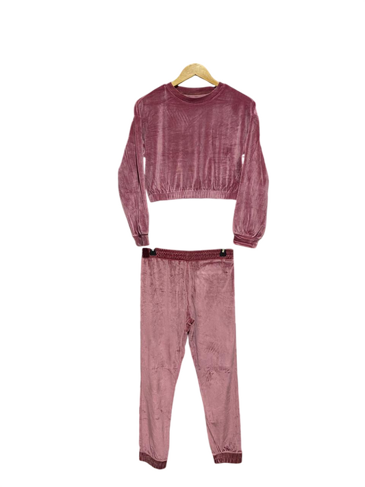 NUTMEG |M| B2| COZY MAUVE VELVET CROP TOP AND JOGGER LOUNGEWEAR SET