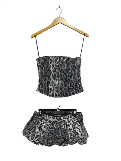 NADIA |M| B2| GLAMOUR LEOPARD PRINT SEQUIN CORSET TOP AND PUFF SKIRT SET