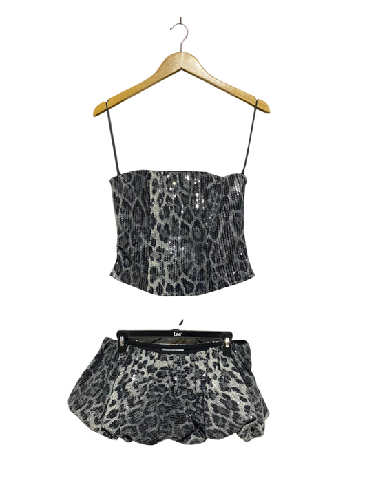 NADIA |M| B2| GLAMOUR LEOPARD PRINT SEQUIN CORSET TOP AND PUFF SKIRT SET