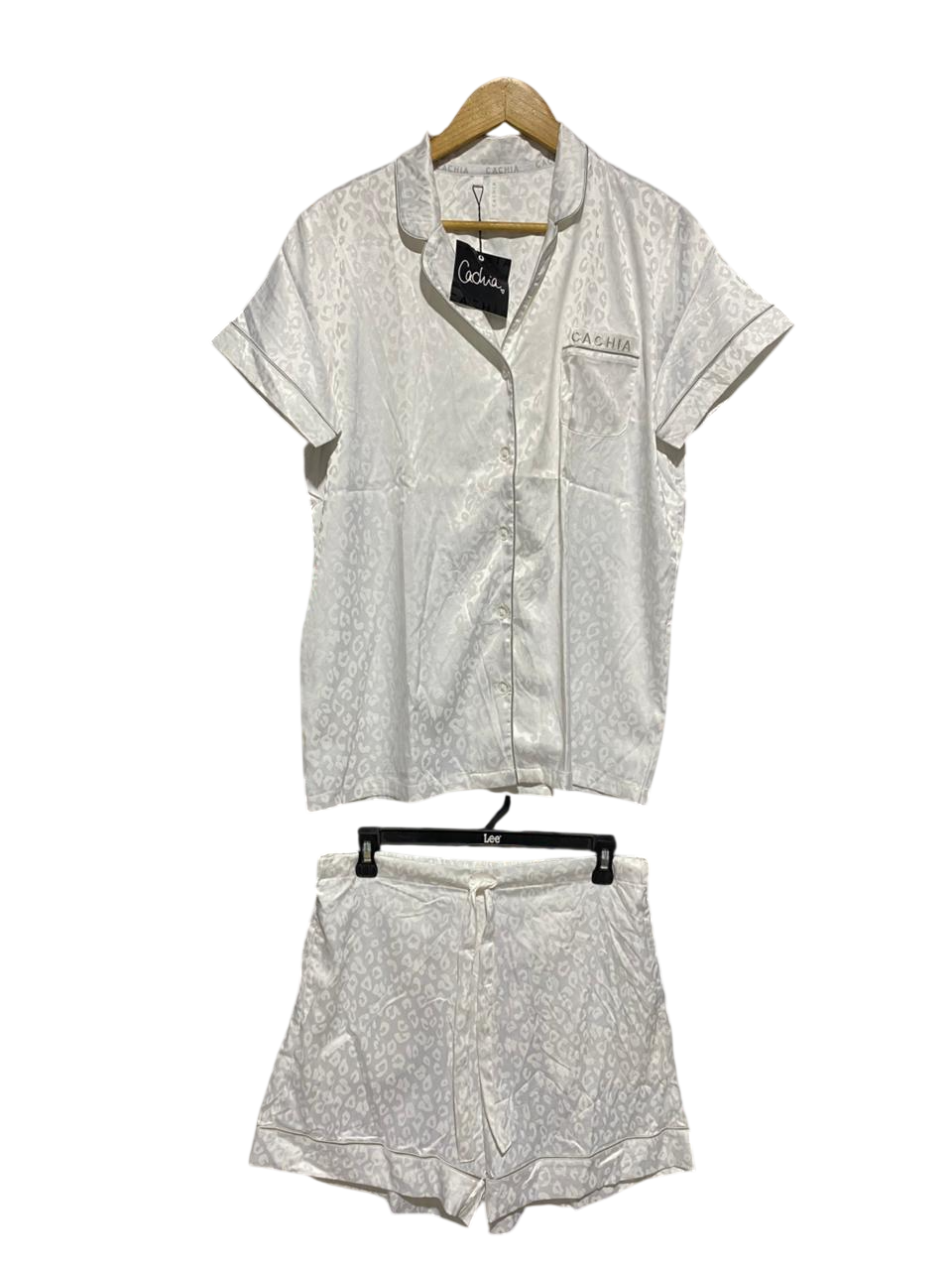 CACHIA |L| B2| SNOW LEOPARD SATIN SHORT PYJAMA SET
