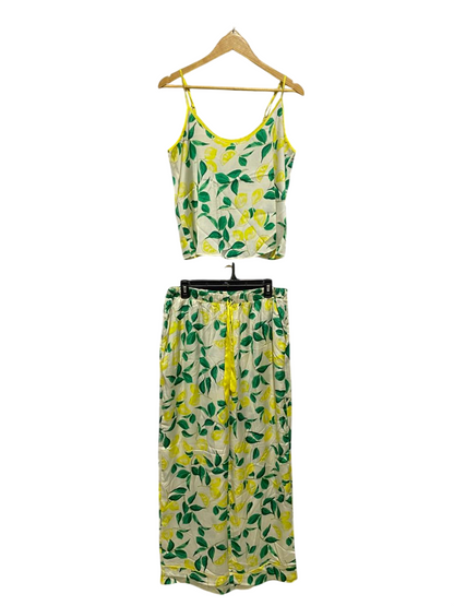 PRIMARK |M| B2| LEMON HARVEST CITRUS PRINT SATIN CAMI AND PANTS LOUNGE SET