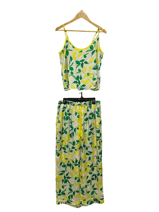 PRIMARK |M| B2| LEMON HARVEST CITRUS PRINT SATIN CAMI AND PANTS LOUNGE SET